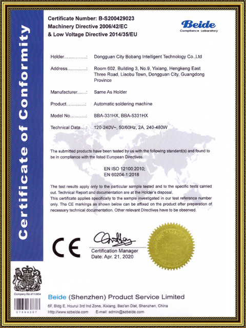 Certificado de tornillo CE CE